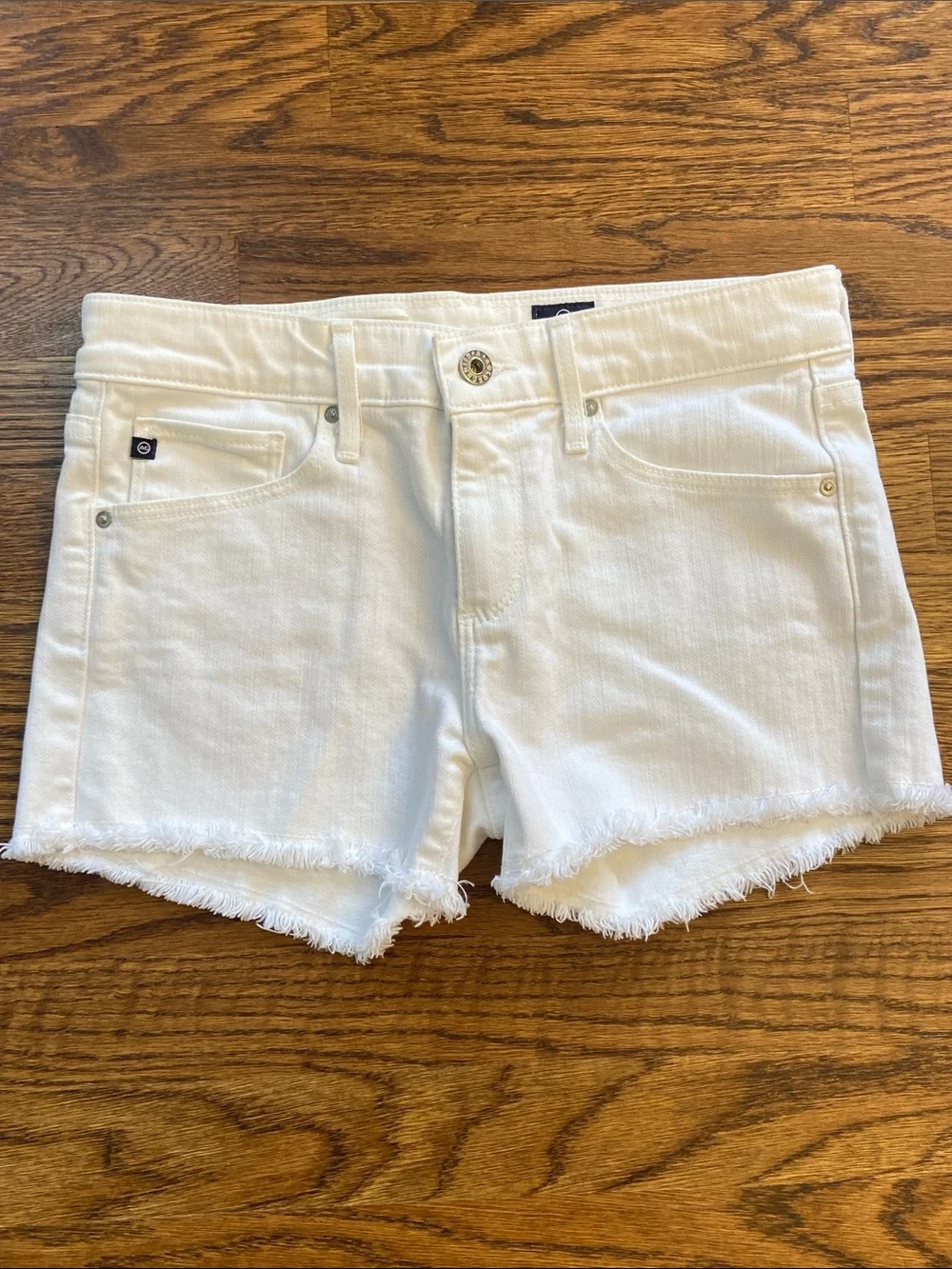AG Adriano Goldschmied Women's White Denim‎ Cutoff Jean Shorts - Size 25, Summer